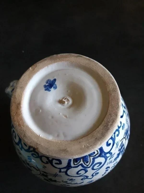 old white pitcher with dark blue decorations – photo 2